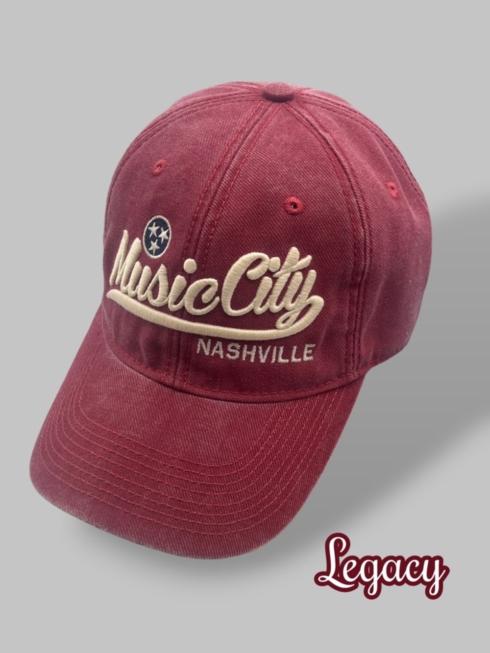 Music City Nashville Embroidered Baseball Cap - Burgundy - Legacy